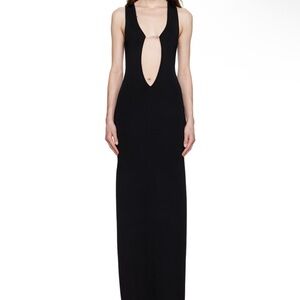 Aya Muse Black Maxi Dress with Front Cutout and Chain